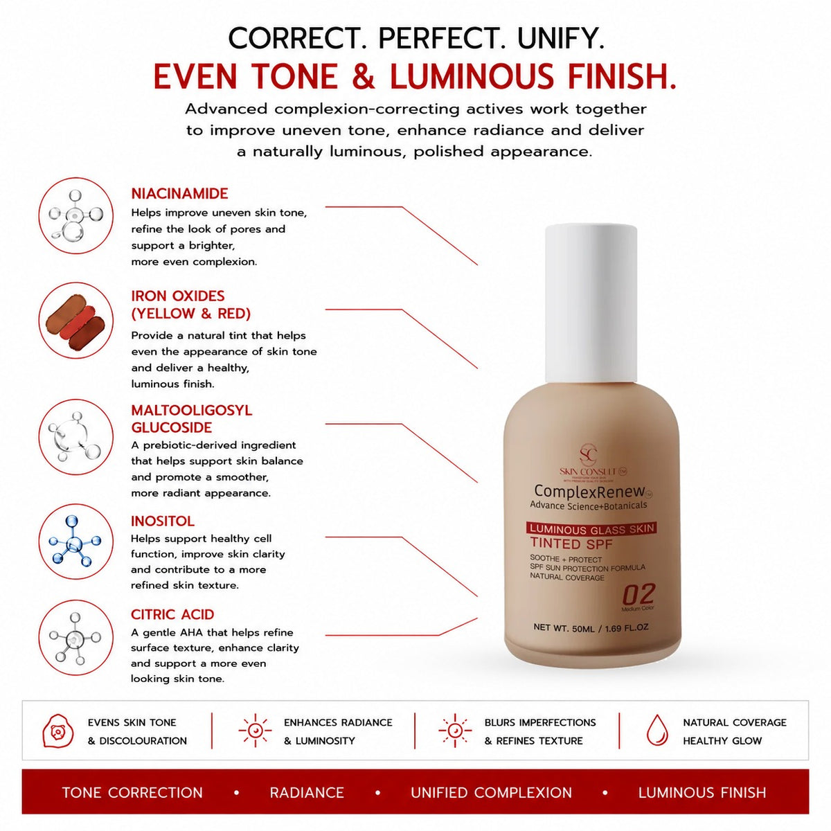 Luminous Glass Skin Tinted SPF | UV & Visible Light Protection with Tone Correction | 50ml