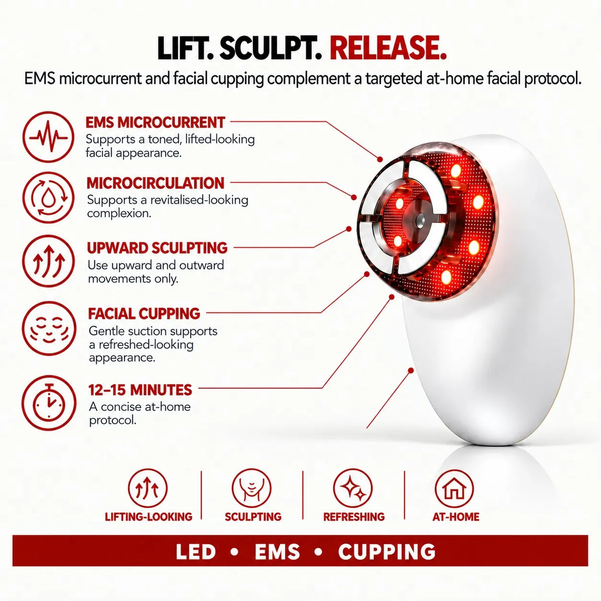 SculptR V Lift Beauty Device | LED, EMS Microcurrent & Facial Cupping Anti Ageing System