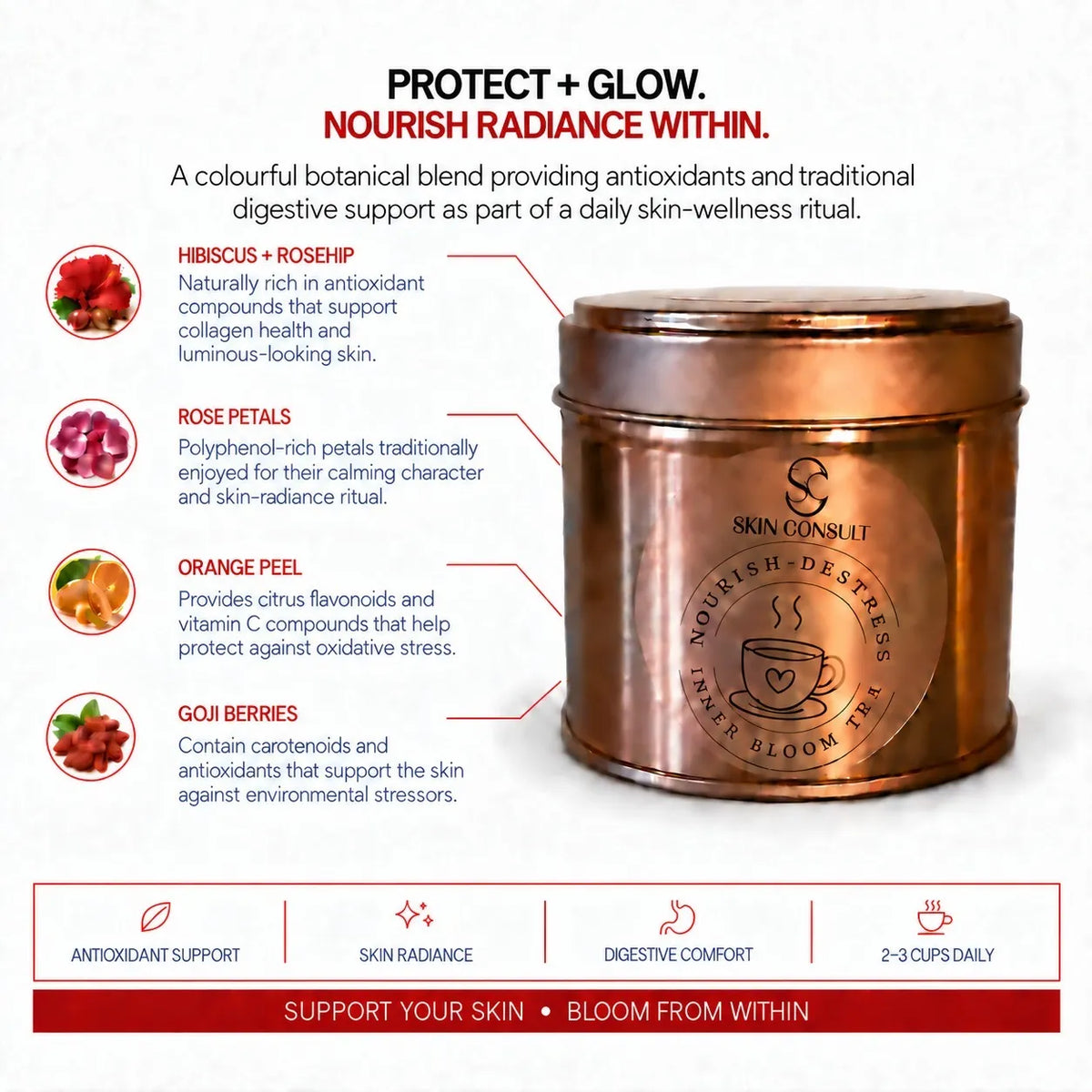 Inner Bloom Herbal Tea | Botanical Blend for Skin Clarity, Hormonal Balance & Detox